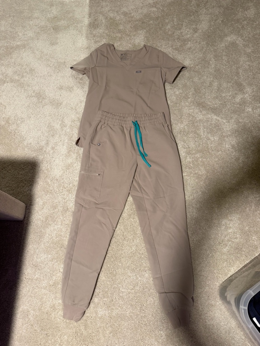 Figs Taupe Scrub Joggers with Teal Drawstring